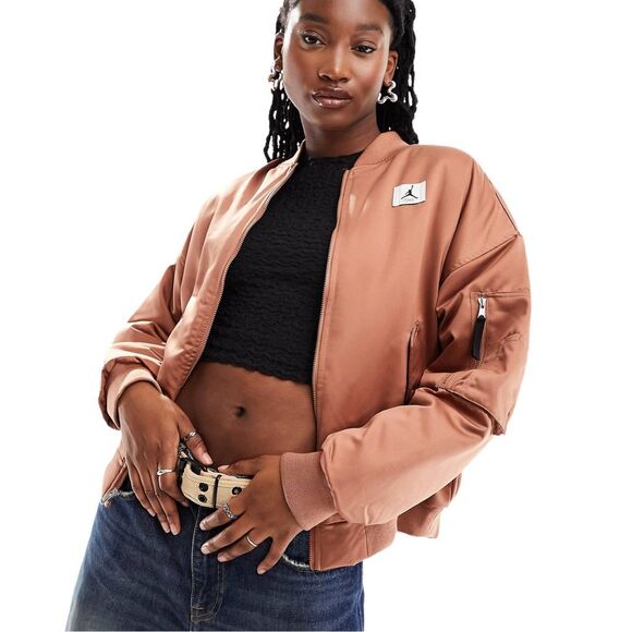 Nike Women’s Jordan Flight Renegade Satin Bomber Jacket - Size 1X - Picture 1 of 11